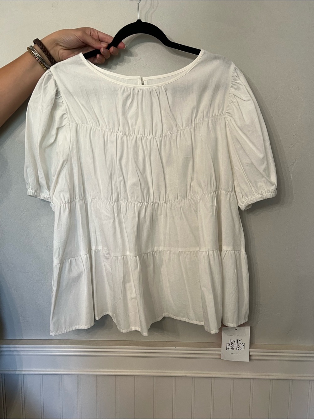 White Women’s Puff Sleeve Tiered Blouse - Unbranded